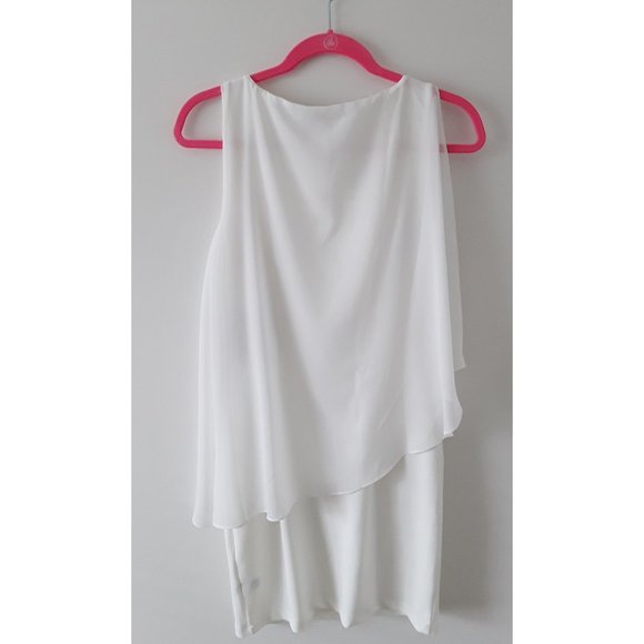 BOSTON PROPER Ivory Sleeveless Chiffon Overlay Dress - Picture 8 of 9